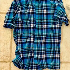Izod blue saltwater cotton plaid shirt
